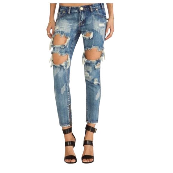 ONE By One Teaspoon Distressed zip ankle low rise Trashed Free Birds J2 2204 - Picture 1 of 15